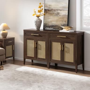 SICOTAS Buffet Cabinet - 90“ Sideboard Cabinet Modern Credenza with Drawers and Metal Mesh Doors, Accent Buffet Table Coffee Bar for Living Room Kitchen Entryway Hallway, Espresso Walnut - Image 9