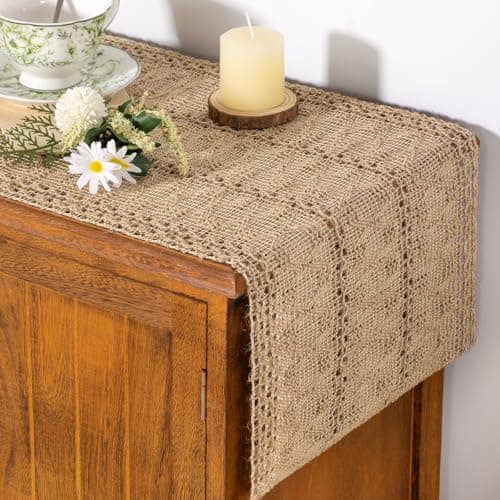 Socomi Boho Table Runner Fall Thanksgiving Farmhouse Burlap Jute Bamboo Rustic Dining Kitchen Centerpiece Decor Long Macrame Woven Coffee Table Runner for Dresser Scarf Home Decor 12x90 inch - Image 1