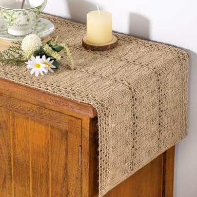 Socomi Boho Table Runner Fall Thanksgiving Farmhouse Burlap Jute Bamboo Rustic Dining Kitchen Centerpiece Decor Long Macrame Woven Coffee Table Runner for Dresser Scarf Home Decor 12x90 inch - Image 1