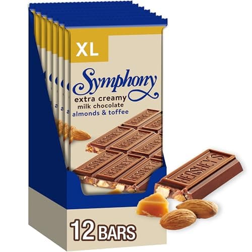 HERSHEY'S SYMPHONY Chocolate Almond Toffee XL, Candy Bars, 4.25 oz (16 Pieces, 12 Count) - Image 1