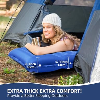 GLMNES Sleeping Pad, Ultralight Thicken Inflatable Sleeping Pad for Camping, Built-in Pump, Great for Camping, Hiking, Carry Bag, Repair Kit, Compact & Lightweight Air Mattress(Blue) - Image 2