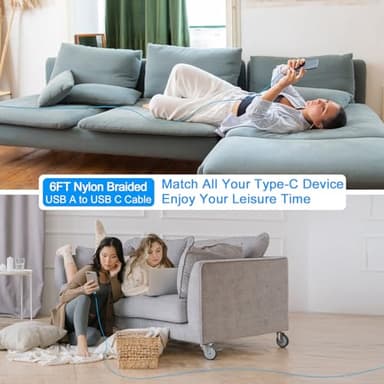 USB C Charger Cable Fast Charging 3 Pack 6ft for iPhone 17 16 15 Pro Max/15 Plus/15 Pro/15, 3.1A Braided Car Cord USB A to USB C Android Phone Power Cord for Samsung Galaxy S24 A54 A14 S23 Ultra S22 - Image 7