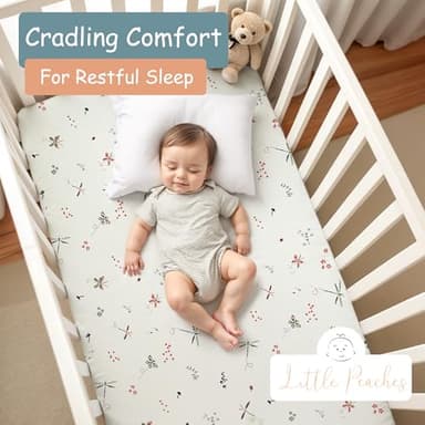 Little Peaches Baby Girl Crib Sheets – 2 Pack Fitted Bedding Essentials, Super Soft Stretch Knit for Crib & Portable Mattress – Butterfly & Lilac - Image 2