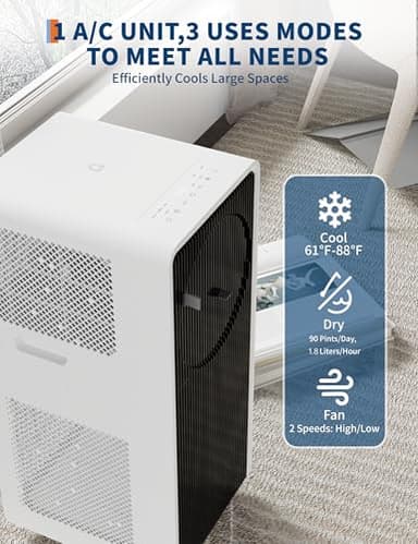 GarveeTech 14,000 BTU Drainage-free Portable Air Conditioner for Indoor Rooms, 3-In-1 AC Unit for Bedroom 225-300 Sq.Ft, Dehumidifier, Fan, Sleep Mode, 24 Timer, Remote Control, Window Kits, Black - Image 4