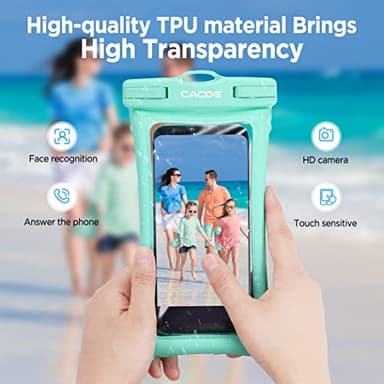 CACOE [Floatable] Floating Universal IPX8 Waterproof Phone case 2 Pack-Up to 7.0",Adjustable Lanyard Phone Pouch,Cellphone Dry Bags for Vacation Beach Pool Kayak Cruise Travel Essentials（Black+Green） - Image 4