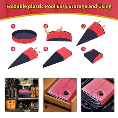 CACSPS Foldable Dog Pool, 39" x 12" Kiddie Pool with Hard Plastic, Non-Slip Dog Bath Tub for Outdoor Backyard, Collapsible Dog Swimming Pool for Kids Dogs Pets (Red) - Image 5