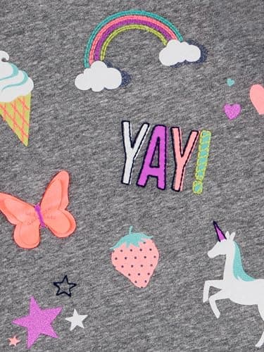 Simple Joys by Carter's Girls' Short-Sleeve Shirts and Tops, Pack of 3, Grey Rainbow/Light Orange Mixed Print/Navy Unicorn, 2T - Image 4