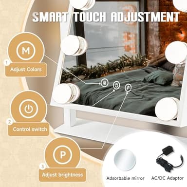 MKupView Vanity Mirror with Lights Makeup Mirror with Lights 9 Dimmable Bulbs Hollywood Lighted Makeup Mirror Detachable 10x Magnification 3 Color Lighting Modes, Lamp Beads, MKupView-SM2 - Image 5