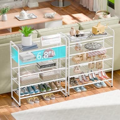 SUFAUY 33" Wide Shoe Rack, 5 Tier Shoe Storage Rack for 24-30 Pairs of Shoes, Shoe Organizer for Entryway, Steel Frame, Industrial, White - Image 3