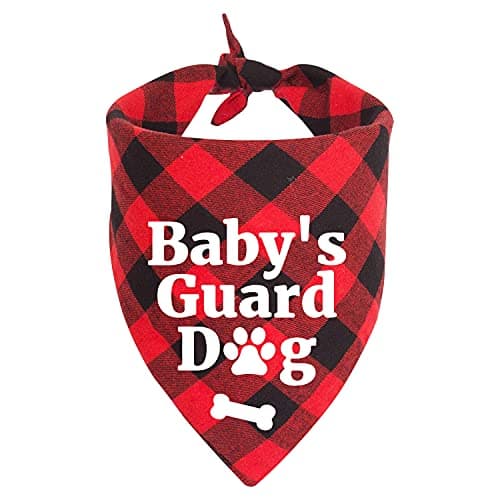 YHTWIN Funny Cute Red Plaid Cotton Triangle Pet Dog Bandanas, Baby's Guard Security Dog Scarf Accessories Props Decorations, Dog Birthday Party Photograph Props for Pet Lovers Owner Gift - Image 1