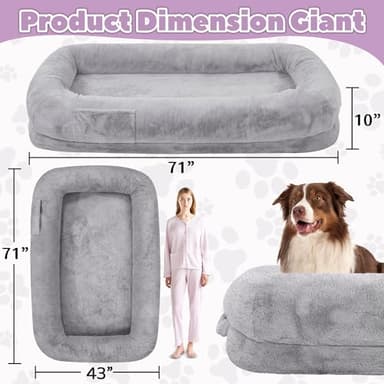 Murago Human Dog Bed for Adults, 43 x 10 x 71 Long Human Size Dog Bed, Removable Cover, Washable, Waterproof, Orthopedic Design Light Grey - Image 2