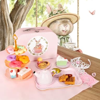 iAOVUEBY Tea Party Set for Little Girls, 49PCS Princess Tea Time Toys Including Tea Set Dessert Carrying Case, Kids Kitchen Pretend Playset, Tea Set for Girls Birthday Toddler Age 3-8, Pink - Image 6