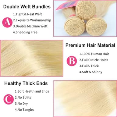 HELLOSH 613 Bundles Human Hair 24 26 28 Inch Blonde Straight Bundles Human Hair 100% Unprocessed 12A Brazilian Virgin Hair 3 Bundles Human Hair Straight 613 Quick Weave Bundles - Image 3