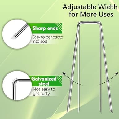 HOUYA 50 Pack Landscape Staples 4 Inch 12 Gauge Garden Stakes Galvanized Garden Staples Pins Anti-Rust Ground Stakes for Weed Barrier, Irrigation Tubing, Yard Lawn, Landscape Fabric - Image 3