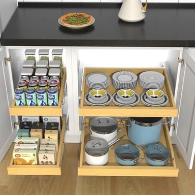 Wooden Pull out Cabinet Organizer 11" W x 21" D x 3.35" H, Heavy Duty Slide Out Drawers Pull-Out Home Organizers for Kitchen Cabinets - Image 6