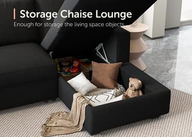 HONBAY Sectional Sleeper Sofa with Pull Out Bed U-Shape Sectional Couch with Storage Chaise 6 Seater Sleeper Sectional Sofa Bed, Velvet Black - Image 4