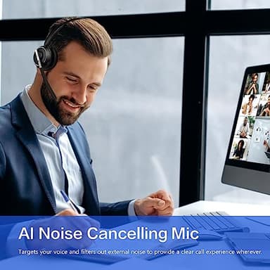 Bluetooth Headset, Wireless Headset with Microphone for PC, V5.2 Computer Headset with Noise Cancelling Mic, USB Dongle, Charging Base & Mute Button for Work, Cell Phones, Computer (Black) - Image 5
