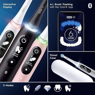 Oral-B iO Deep Clean + Protect Rechargeable Electric Toothbrush, Black with a iO Series 7 Toothbrush, 2 Replacement Brush Heads, and a Charging Travel Case - Image 6