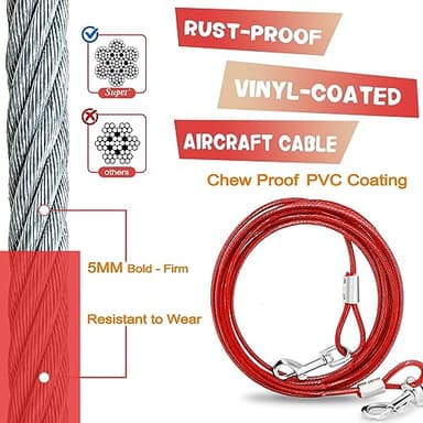 Supet Dog Tie Out Cable and Stake 32/16/10 ft Outdoor, Yard and Camping, for Medium to Large Dogs Up to 125 lbs, 16" Stake, 32/16/10 ft Cable with Durable Spring and Metal Hooks for Outdoor - Image 4