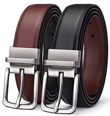 BULLIANT Men's Belt,Reversible Belt Adjustable For Gift Men 1.25”-Cut For Fit-2 Sides in 1 Belt(Not 2)(Black/Light Brown,32"-34" Waist Adjustable) - Image 1