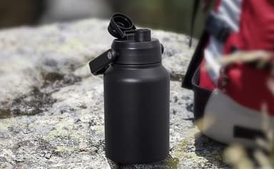 EALGRO Half Gallon Insulated Water Bottle Jug with Straw, 64 oz Large Stainless Steel Sports Metal Water Flask with Handle, Thermal Water Cup Mug with 2 Lids, Black - Image 7