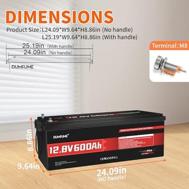12V 600Ah LiFePO4 Battery, Built-in 200A BMS, 7680Wh Energy 10000+ Deep Cycles Rechargeable 12 Volt Battery Perfect for RV, Solar System, Off Grid, Home Energy Storage - Image 3