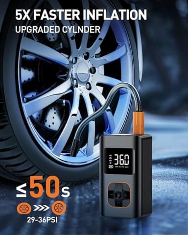 Tire Inflator Portable Air Compressor - 10000mAh Cordless Air Pump for Car Tires, 150 PSI Electric Bike Tire Pump with LED Light and Digital Pressure Gauge for Motorcycle, Auto, Ball, Bicycle (Art) - Image 2