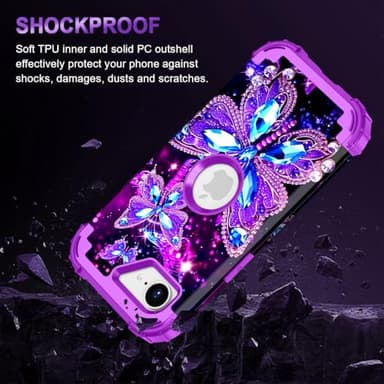 Miqala for iPhone 16e Case 2025,Glow in The Dark Three Layer Heavy Duty Shockproof Protection Hard Plastic Bumper+Soft Silicone Protective Case for Apple iPhone 16e,Dark Butterfly - Image 4