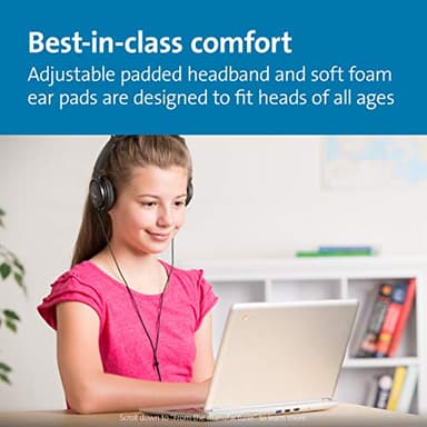 Kensington USB-A Hi-Fi Headphones, On-Ear Headset, 6ft Cord, for Kids, for Adults, for School, Padded Adjustable Headband (K97600WW), Black - Image 3