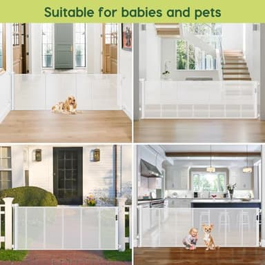 Reinforced 80 Inch Extra Wide Retractable Baby Gate with Support Rods, Indoor/Outdoor Retractable Pet Gates for Wide Openings, 33” Tall Mesh Dog Gate Indoor Extra Long Baby Gates for Decks, White - Image 6