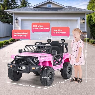 Evmore 12V Kids Toddler Ride On Truck Electric - 7Ah Large Battery Electric Vehicles with Remote Control, 2 Speeds, LED Lights, Horn, Music for Kids Pink - Image 4
