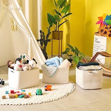 ICERZCZ Storage Baskets for Organizing Shelves, Woven Cotton Rope Bins for Baby Nursery Organization, Book Toy Towel Organizer, 15"x11"x9.5", 3 Packs, Off White - Image 6