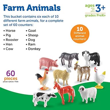 Learning Resources Farm Animal Counters - 60 Pieces, Ages 3+ Toddler Learning Toys, Farm Animals Toys, Develops Counting and Matching Skills - Image 8