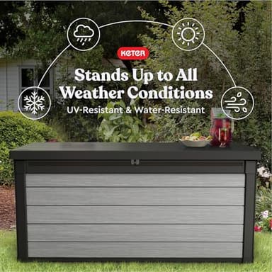 Keter Denali 150 Gallon Resin Large Deck Box with Double Wall 20mm Panels - Paintable and Drillable-Organization and Storage for Patio Furniture and Outdoor Items, Grey & Black - Image 6