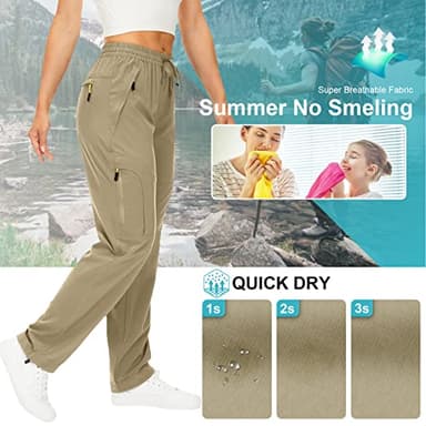Women's Hiking Cargo Pants Quick Dry UPF50+ Outdoor Pants for Women Fishing Safari Travel Stretchy Pants with Pockets,6608,Khaki,XL - Image 3