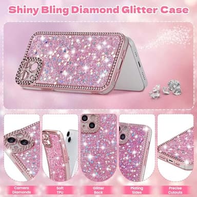 FABSPARK Case for iPhone 15 Plus,Glitter Crystal Diamond Rhinestones Sequin Shiny Bling Sparkly Glossy Luxury Electroplated Case,Aesthetic Cute Full Protection for iPhone 15 Plus,Pink - Image 2