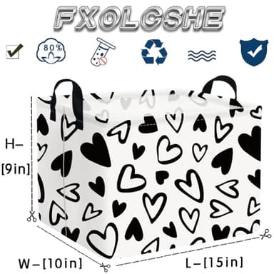 FXOCSHE Rectangular Easter Basket,Heart Gift basket Organizer Bins for Girls Room Decor,Nursery hamper,Easter decor(Lovely black heart) - Image 7
