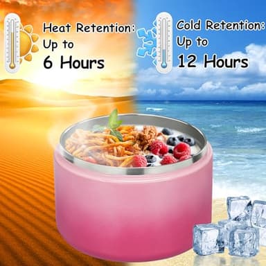 Pawtong 12oz Insulated Vacuum Food Jar with Buckle Lid Wide Mouth Soup Thermo for Hot Food Kids Leakproof Stainless Steel Lunch Container (Gradient Pink, 12OZ) - Image 3