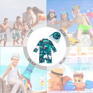 upandfast Toddler Boy Swimsuit UPF 50+ Sun Protection Baby Boys' Swimwear One Piece Bathing Suit with Sun Hat (Green Whale, 12-18 Months) - Image 7
