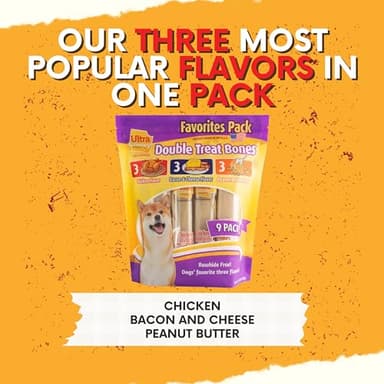 Ultra Chewy Double Treat Bones Favorites, Dog Treats, Made in The USA, Healthy Treats, Easy to Digest, Promotes Dental Health (Assorted Flavors, 1 Pack/9 Bones Per Pack) - Image 4