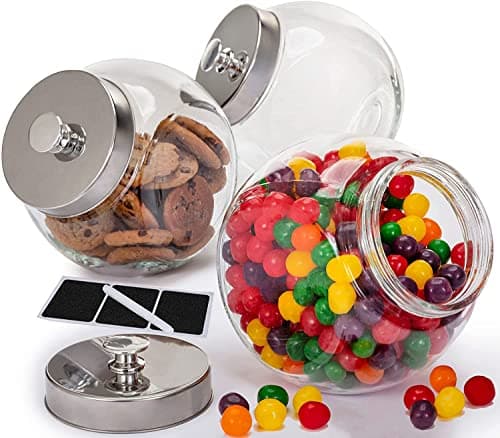 Glass Cookie Jars for Kitchen Counter (3 Pack) 75oz Food Storage Canisters with Airtight Lids + Marker & Labels, Coin & Penny Jar for Candy Buffet, Coffee, Laundry Detergent Holder - Image 1