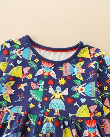 Hongshilian Little Girls Cotton Cartoon Appliques Casual Dress Long Sleeve Jersey Party Shirt Dresses(7T,Princess & Navy) - Image 3