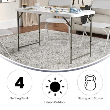 Flash Furniture 4' Rectangular Plastic Folding Event Table with Adjustable Legs and Carrying Handle, Bi-Fold Portable Banquet Table for Indoor/Outdoor Events, White - Image 5