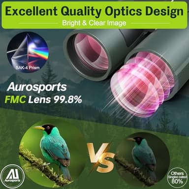 15x56 Binoculars for Adults High Powered - Aurosports HD Large View Binoculars with Clear Low Light Vision - Lightweight Easy Focus Bird Watching Hunting Hiking Cruise Travel - Green - Image 5