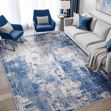 RELEANY Washable Area Rugs 8'x10' Non-Slip Modern Abstract Soft for Living Room Entryway Bedroom Nursery, Print Pattern, Blue Grey Navy Gray - Image 2