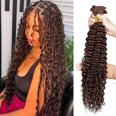 Chocolate Brown Braiding Hair 100g 18 Inch Deep Water Wave Bulk Human Hair for Braiding 2 Bundle 12A Brazilian Virgin Curly Hair Extensions for Boho Braids Wet and Wavy Color 4 Human Braiding Hair - Image 1