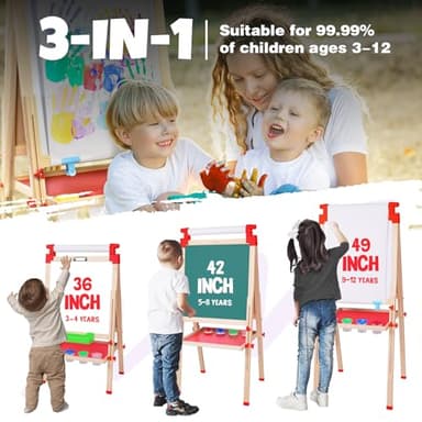 JOYOOSS Kids Wooden Easel with Paper Roll - Adjustable Magnetic Double Sided Drawing Board Whiteboard & Chalkboard Dry Easel Board,Children Art Easel for 3~12 Years Kids Boys Girls Painting Drawing - Image 2