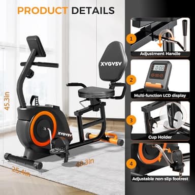 Recumbent Exercise Bike, Recumbent Stationary Bike for Home, Recumbent Bike with 400LB Weight Capacity Whisper-Quiet 16 Levels Magnetic Resistance Heart Rate Handle and Multi-Function LCD Comfortable Seat - Image 7