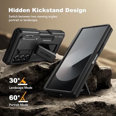 TONGATE for Z Fold 6 Case, [with S Pen Slot & Hinge Protection] [Tempered Glass Screen Protector] Full-Body Military Drop Phone Case for Samsung Galaxy Z Fold 6 with Stand & Belt Clip, Titanium Black - Image 6