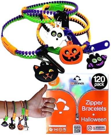 UpBrands 120-Pack Halloween Fidget Zipper Bracelets – Bulk Party Favor Toys for Kids, School Goodie Bags & Giveaways, Pinata Fillers - Image 1
